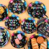96Pcs Happy New Year Plates and Napkins Glow in the Dark Neon Tableware Set 2025 New Year Eve Party Decorations Disposable Paper Dinnerware Set Holiday Party Supplies for Kids and Adults Serves 24