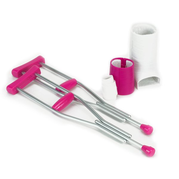 Sophia's Doll Cast & Crutches 4 Piece Accessory Set with Pretend Underarm Crutches, Arm Cast, Leg Cast, and Bandage for 18" Dolls, Pink