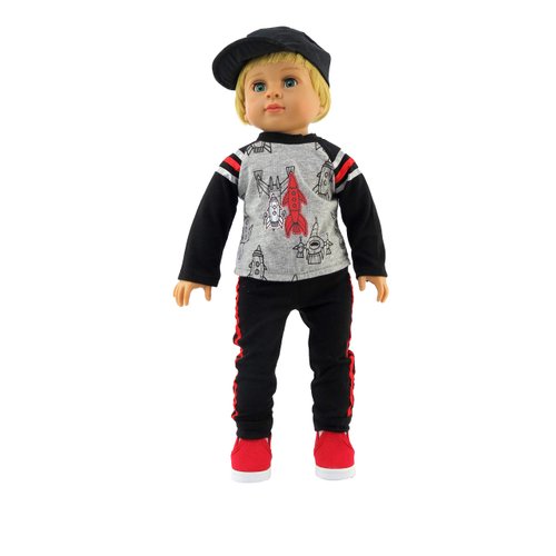 American Fashion World Boy’s Rocketship Long Sleeve Shirt and Pants Set for 18-Inch Dolls | Premium Quality & Trendy Design | Dolls Clothes | Outfit Fashions for Dolls for Popular Brands
