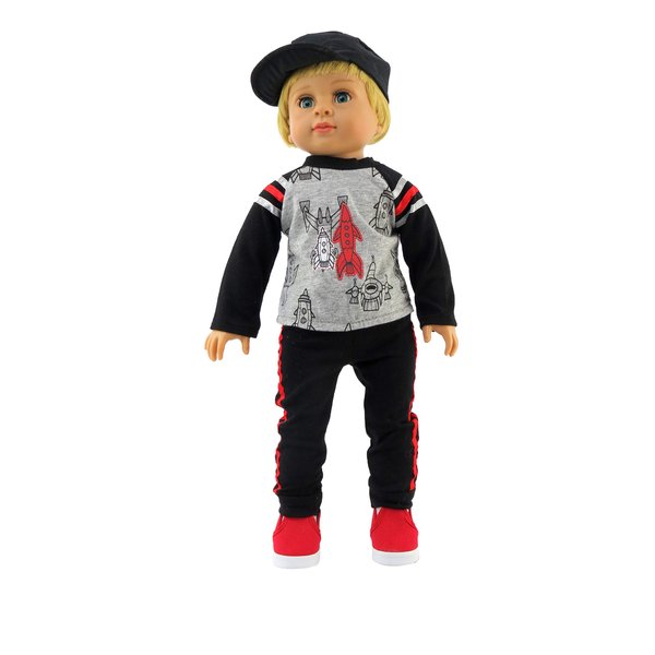American Fashion World Boy’s Rocketship Long Sleeve Shirt and Pants Set for 18-Inch Dolls | Premium Quality & Trendy Design | Dolls Clothes | Outfit Fashions for Dolls for Popular Brands