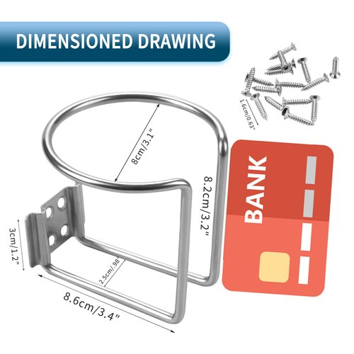 R RUR 4PCS Boat Ring Cup Holder Stainless Steel, Wall Mounted Cup Drink Holders for Boat, Universal Cup Holders for Marine, Yacht, Truck, RV, Trailer, Installs on Walls and Rails