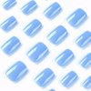 Blue Press on Nails Extra Short Fake Nails Square Petite Solid Color Acrylic Nails Baby Blue Short False Nails with Designs Light Blue Reusable Artificial Stick on Nails for Women Girls DIY Manicure