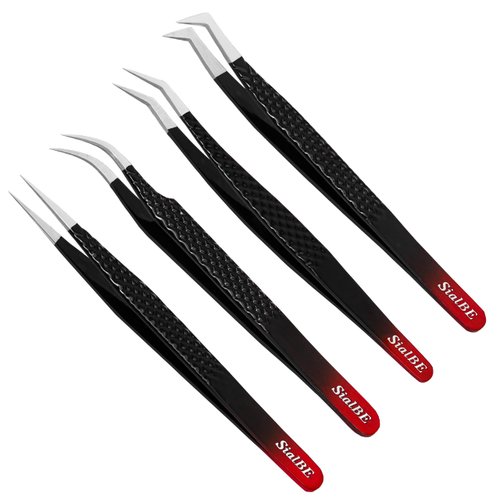 Lash Tweezers-SialBE Diamond Grip Eyelash Tweezers-4 Pcs Eyelash Extension Tweezers With Silver Tip, Multipurpose Eyelash Tweezers For Extensions