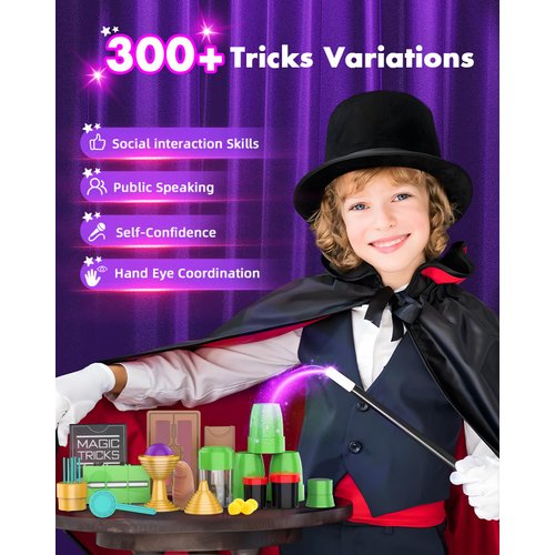AEROQUEST Magic Kit for Kids, 300+ Magic Tricks Perfect Toy for Boys and Girls, Magic Wand Magician Set with Instruction Manual and Video for Beginners Ages 6 7 8 9 10 11 12 Years Old