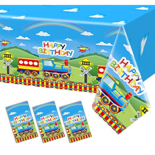 ANFGANC 3pc Train Tablecloth Disposable Train Birthday Decorations Table Cover Train Theme Birthday Party Supplies for Boys Girls Birthday Baby Shower Table Cloth(42.5in x 71in)