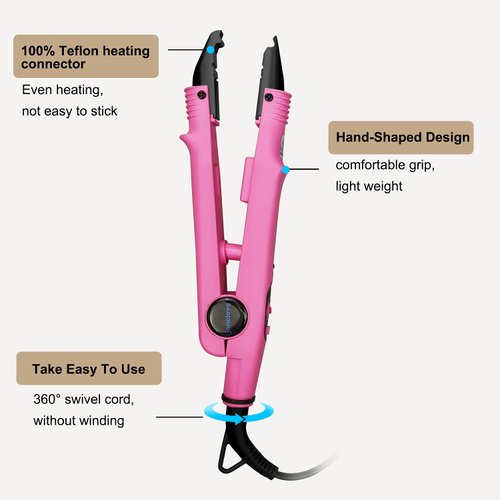 janelove Hair Extensions Iron, Fusion Keratin Hair Extensions Tool with 2 Bags Keratin Glue Granule Beads, Adjustable Temperature 210-390F, US Plug (Pink)