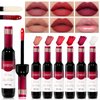 DAGEDA Wine Lip Tint, 5 Matte Lipstick and 1 Lip Plumper Set, Long Lasting Waterproof Liquid Lipstick, Velvety Liquid Wine Bottle Lip Gloss, Non-stick Cup Lip Makeup Kit (Color C)
