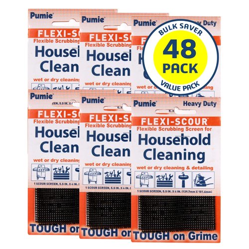 PUMIE FLEX-12 C Flexi Scour, 5.5 x 4 Inch Flexible Scrubbing Screen for Household Cleaning, Flexible Scouring Pad, Abrasive Grit Cleaning Screen for Grills, Remove Carbon, Rust & Scale (Pack of 48)