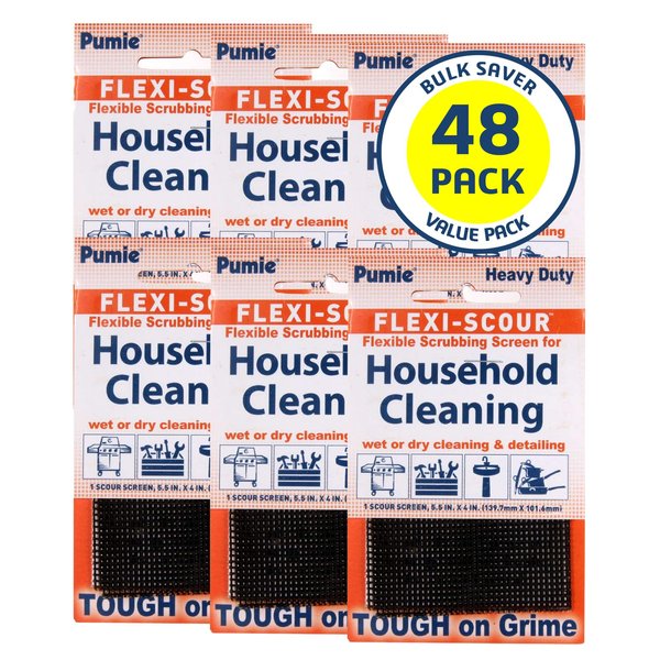 PUMIE FLEX-12 C Flexi Scour, 5.5 x 4 Inch Flexible Scrubbing Screen for Household Cleaning, Flexible Scouring Pad, Abrasive Grit Cleaning Screen for Grills, Remove Carbon, Rust & Scale (Pack of 48)