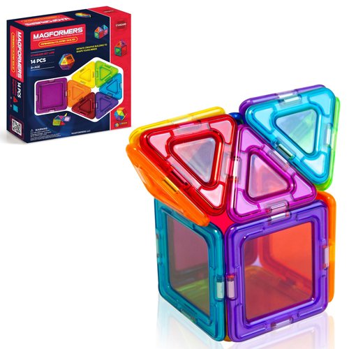 MAGFORMERS Rainbow Clear Solid Set (14-Pieces) Basic Magnetic Building Blocks, Educational Magnetic Tiles Kit, Magnetic Construction STEM Set