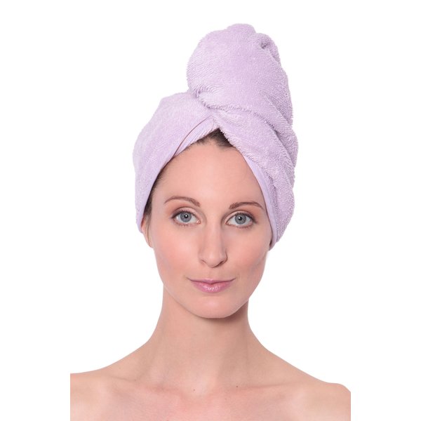 Texere Women's Viscose from Bamboo and Cotton Terry Spa Hair Towel - Fast Drying, Absorbent Hair Wrap Twist Turban for Long, Thick, and Curly Hair (Tya, Lavender Fog, U)