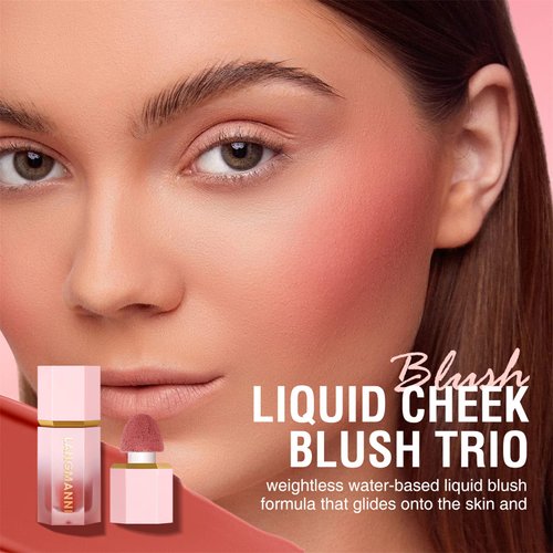 Vtrem Liquid Blush Stick for Eyes Lips Cheeks Face 3-in-1 Makeup Face Blush 3 Colors Matte Makeup Wand Contouring Natural 15ml Waterproof Sweatproof Blusher Sticks with Cushion Applicator