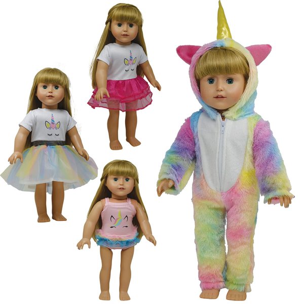 Doll Unicorn Clothes Dresses and Pajamas Onesie Outfit Set - fits 18 Inch and fits 18 Inch Dolls - Clothing and Accessories for 18 inch Dolls