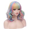 BERON 14 Inches Rainbow Wig Short Wavy Wig Rainbow Wigs with Bangs Bob Wig Colorful Wig for Women Wig Cap Include