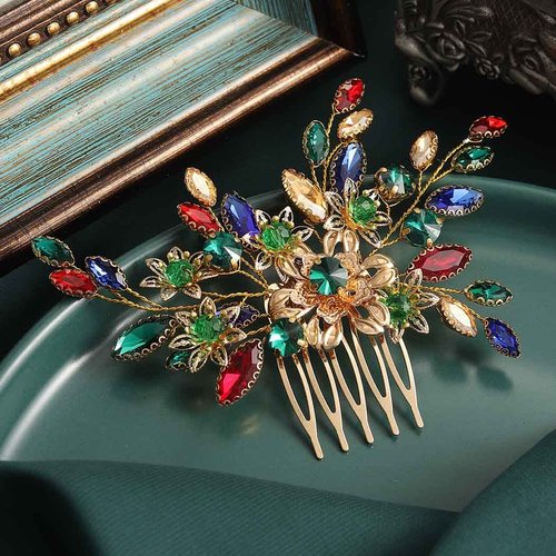 Casdre Baroque Rhinestone Hair Comb Gold Crystal Vintage Hair Piece Flower Evening Party Hair Accessories for Women and Girls