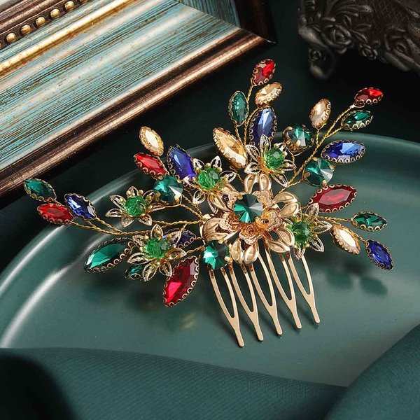Casdre Baroque Rhinestone Hair Comb Gold Crystal Vintage Hair Piece Flower Evening Party Hair Accessories for Women and Girls
