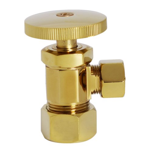 Westbrass Round Handle Angle Stop Shut Off Valve, 1/2" Copper Pipe Inlet with 3/8" Compression Outlet, Polished Brass, D105-03
