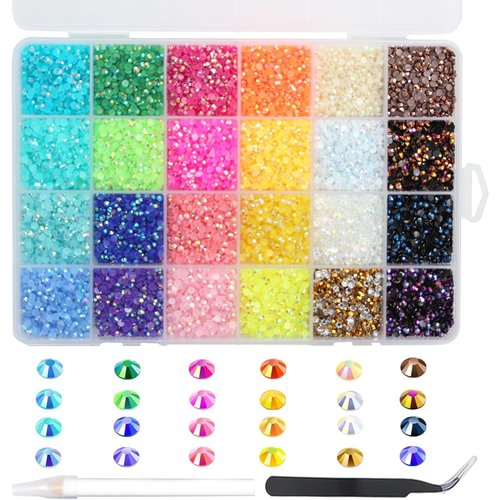 24000Pcs Nail Art Rhinestones, BetterJonny 24 Colors 3mm Round Nail Flatback Rainbow Gems Set with Tweezers and Pencil AB Glitter Flat-Bottomed Rhinestone for Crafts Decoration and Jewelry Making
