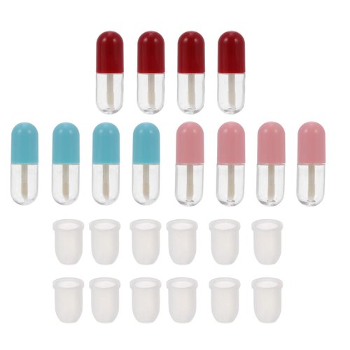 12pcs Capsule Shaped Lip Gloss Tubes Portable Refillable Lip Balm Containers Brush Lipstick Bottles Travel Makeup