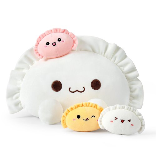 Ditucu Cute Dumpling Plush Pillow Mommy 14 inch with 3 Babies 4 inch Family Food Shaped Stuffed Animals Plushies Toys Gifts for Kids