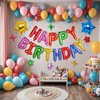 Rainbow Birthday Balloons Banner, 3D Mylar Foil Happy Birthday Balloons, 26pcs Birthday Party Decorations with 8pcs Star Balloons for Kids Girls Boys Women Adults Birthday Party Supplies
