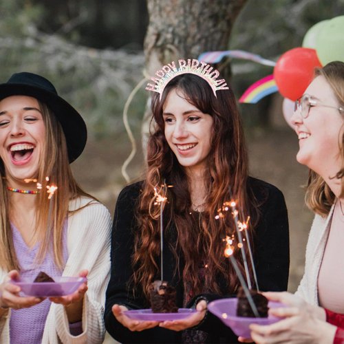 Chanaco Happy Birthday Headband for Women, Glitter Rainbow Tassel Crown for Girls, Party Decorations for Toddler, Tiara Hair Accessory for Kids, Sweet Gifts