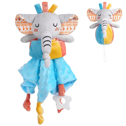 Vicloon Elephant Baby Security Blanket, 3IN1 Plush Baby Security Blanket with Tags&Teether, Babies Security Blanket for Boys&Girls, Security Blanket for Nursery Strollers, Cribs, Car Seats(BLUE)