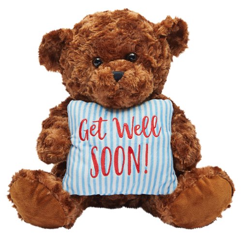 BLUE PANDA Get Well Soon Bear Plush Pillow, Get Well Soon Bear for Kids, Adults (Dark Brown, 14 in)