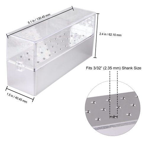 PANA Nail Drill Bit Holder Stand Display Organizer- Dust Proof Storage Container Box Case Tools for Home Use or Nail Salon - (30 Holes, Silver)