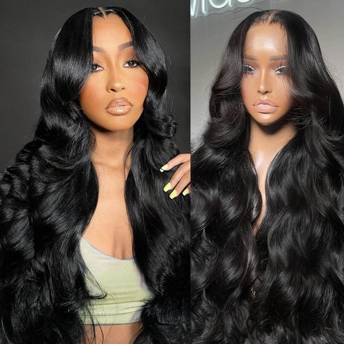 taupusei 30 Inch 13x4 Lace Front Wigs Human Hair 200% Density Body Wave Transparent HD Lace Front Wigs Human Hair Pre Plucked 100% Human Hair Black Color Glueless Wig for Women