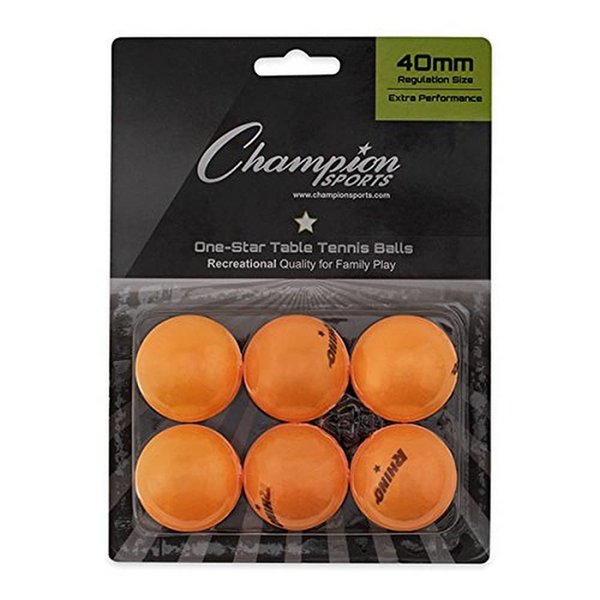 Champion Sports 1 Star Table Tennis Ball Pack - Orange Ping Pong Balls, Set of 6, with 40mm Seamless Design - Recreation Table Tennis Equipment, Accessories