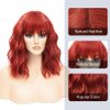 LOSMOEER Red Wig with Bangs Short Wavy Wigs for Women Shoulder Length Curly Bob Wigs Heat Resistant Synthetic Wigs for Halloween Cosplay Daily Party Use