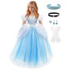 Axaxa Girls Cinderella Costume Halloween Princess Dress Up Fancy Birthday Party Ball Gown with Accessories