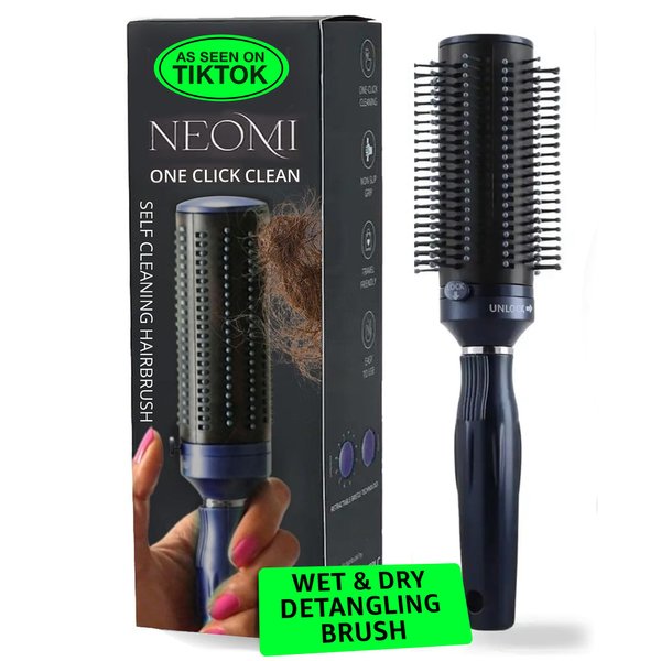 Detangler Brush for Women - Curly Hair Blow Dryer Round Brush for Blow Out - Self Cleaning Roller Retractable Hairbrush for Wet or Dry Womens and Men Navy Blue