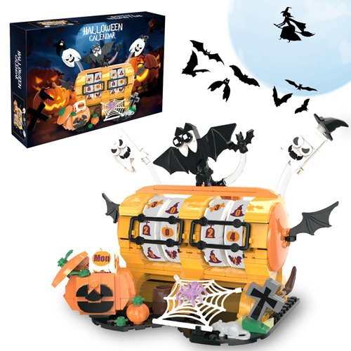 Halloween Pumpkin Advent Calendar Building Sets, Compatible with Lego Halloween Toys Decor, with Ghost and Pumpkin Phone Holder, Festival Gift Idea for Adult, Kids, Boys and Girls(480 pcs)