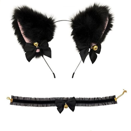 RUITASA Cat Ear Hairpins, Hairpin Bells for Girl Kitten Bunny Hair Clip Head Band for Christmas Ornaments(Black)