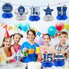 Kauayurk 8Pcs 15th Birthday Honeycomb Centerpieces Decorations for Boys, Blue Silver 15 Year Old Table Centerpiece Party Supplies, Fifteen Topper Decor Sign