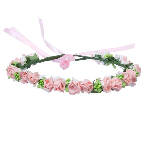 Onwon Multicolor Rose Flower Wreath Headband Floral Crown Garland Halo Hair Band for Wedding Festivals Photography Travel Performance Hair Accessories (Peachy Pink)