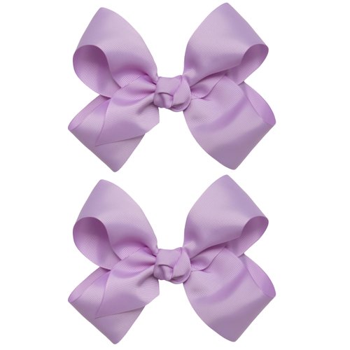 HAIRBOWS Girls' 2 Pack of Grosgrain Hair Bows with Knot Wrap Center on Hair Clips, All Ages and Hair Types, 6 Inch Bows, Light Orchid