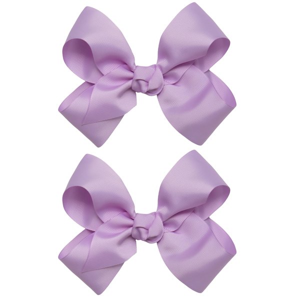 HAIRBOWS Girls' 2 Pack of Grosgrain Hair Bows with Knot Wrap Center on Hair Clips, All Ages and Hair Types, 6 Inch Bows, Light Orchid