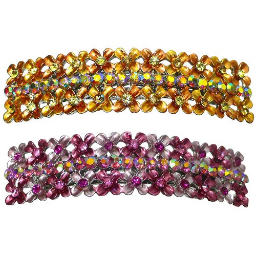 Set of 2 Bella Vintage Bar Hair Barrettes Sparkling AB Stones Hair Clips for Women Girls YY86012-...