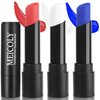 MEICOLY 3Pcs Red White Blue Face Body Paint Stick,Face Paint for Halloween SFX Clown Devil Spiderman Cosplay Makeup,USA Flag 4th of July Face Paint,Eye Black Stick for Softball Football Baseball