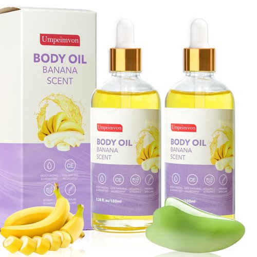 Umpeimvon 2 Pack Body Banana Juice Oil, Vitamin C and E after Shower Body Oil for Women, Moisturizing Hydrating Body Oil