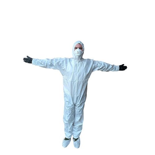 keebomed Hazmat suit, Chemical Protective Coverall, Category III, Type A, Microporous,Hood, Elastic Wrists and Ankles, Zipper (L)