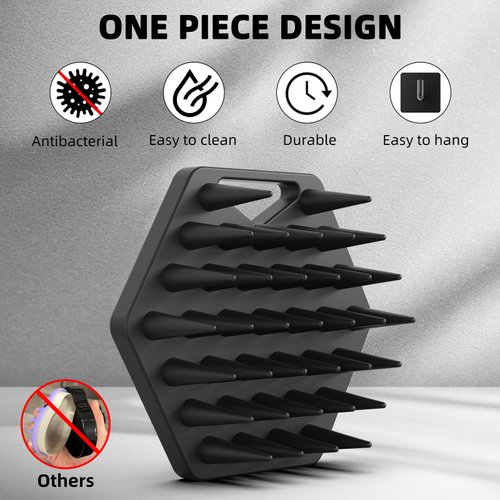 VIKICON Silicone Scalp Massager & Shampoo Brush - Hair & Beard Exfoliator Scrubber for Hair Growth, Reduces Dandruff - Wet/Dry Shower Head Massager - Gift for Men Women All Hair Types & Includes Hook