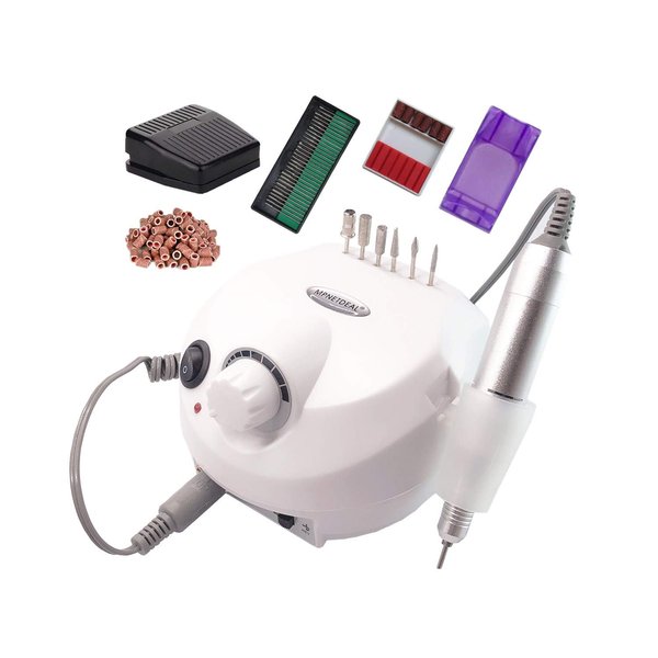 MPNETDEAL Electric Nail Drill File Professional E-File 30000RPM Tools for Acrylics Nails Natural Nails with Foot Pedal Ideal for Hands and Feet at Home use Nail Salon (White)