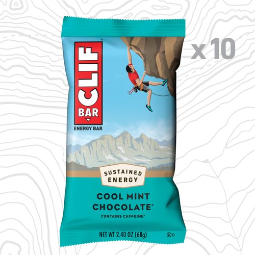 CLIF BAR - Cool Mint Chocolate with Caffeine - Made with Organic Oats - 10g Protein - Non-GMO - Plant Based - Energy Bars - 2.4 oz. (10 Pack)