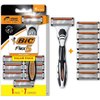 BIC Flex 5 Refillable Razors for Men, Long-Lasting 5 Blade Razors for a Smooth and Comfortable Shave, 1 Handle and 7 Cartridges, 8 Piece Shaving Kit