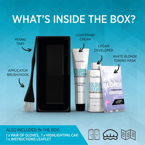 Knight & Wilson Color-Freedom Cream Hair Bleach Kit. Ammonia-Free Formula Lifts up to 8 Shades. Protects & Repairs While Lightening. Complete Hair Bleaching kit with Tint Bowl, Brush, Gloves & Cap