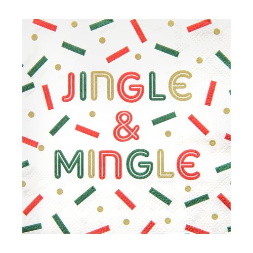 C.R. Gibson TW4-22631 Jingle and Mingle Disposable Paper Cocktail Napkins for Christmas Parties, Multicolor, 20pcs